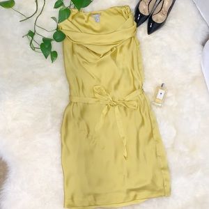 H&M Yellow Silk Dress with Waist Tie Around